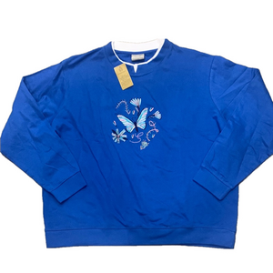 Gold Coast NWT Blue Sweater with Embroidered Butterfly Design 💯 Cotton Pull XXL